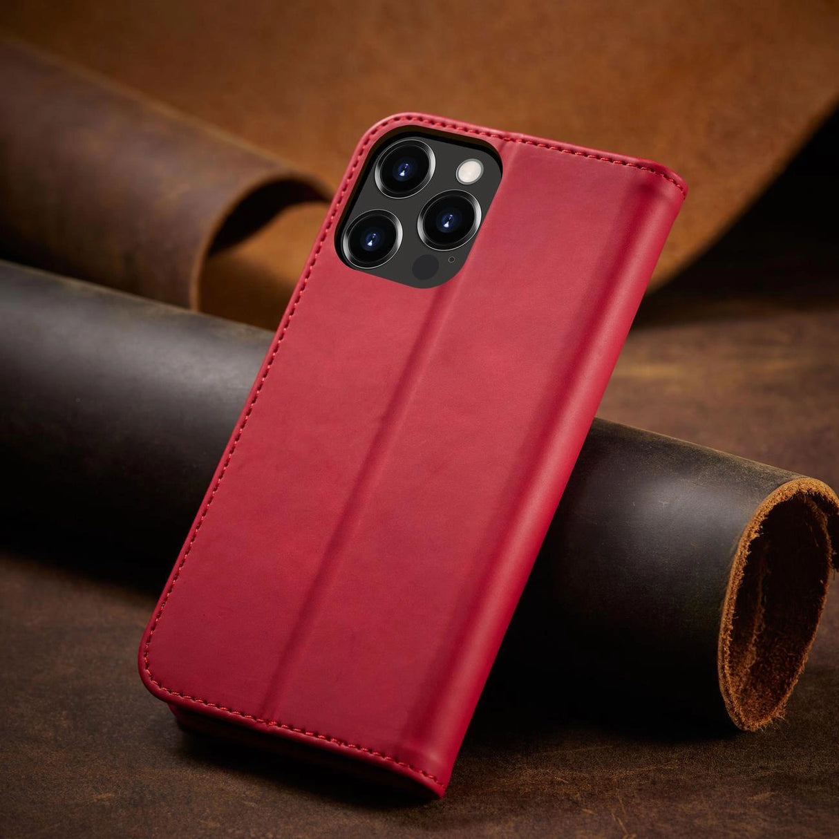 Magnet Fancy Case Case for iPhone 14 Pro flip cover tegnebog stativ rød