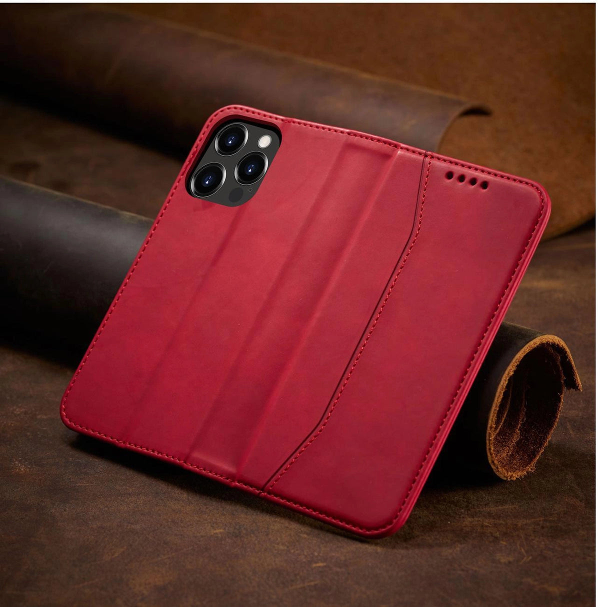 Magnet Fancy Case Case for iPhone 14 Pro flip cover tegnebog stativ rød