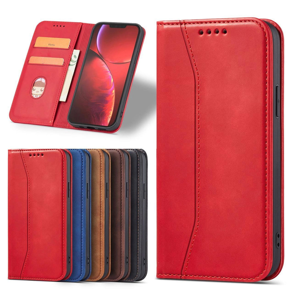 Magnet Fancy Case Case for iPhone 14 Pro Max flip cover tegnebog stativ rød