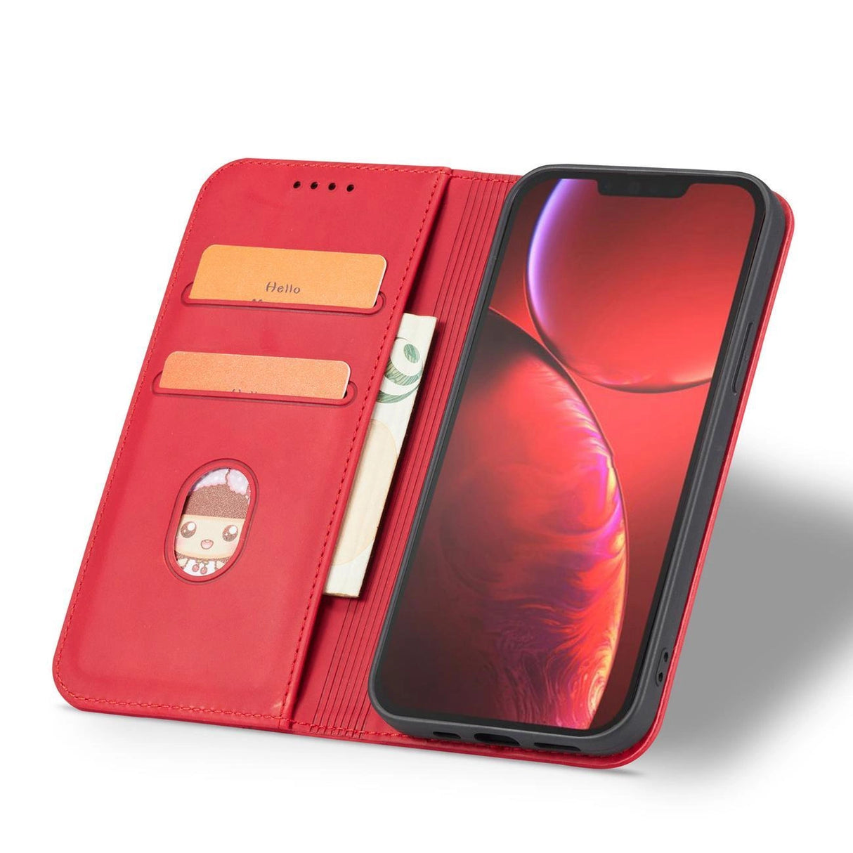 Magnet Fancy Case Case for iPhone 14 Pro Max flip cover tegnebog stativ rød