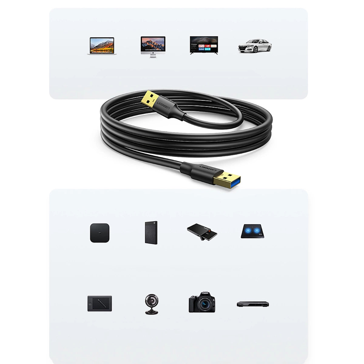 Ugreen US128 90576 USB-A 3.0 / USB-A 3.0 5Gb/s kabel 3m - sort