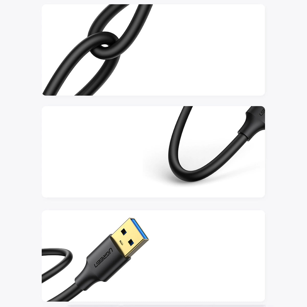 Ugreen US128 90576 USB-A 3.0 / USB-A 3.0 5Gb/s kabel 3m - sort