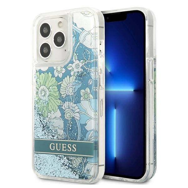 Guess GUHCP13LLFLSN iPhone 13 Pro / 13 6.1" grøn/grøn hardcase Flower Liquid Glitter