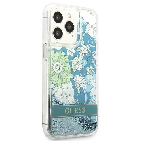 Guess GUHCP13LLFLSN iPhone 13 Pro / 13 6.1" grøn/grøn hardcase Flower Liquid Glitter