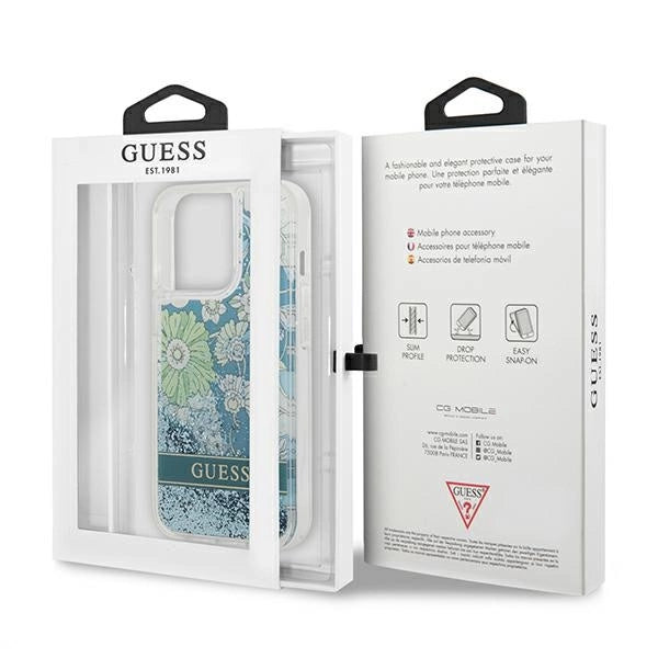 Guess GUHCP13LLFLSN iPhone 13 Pro / 13 6.1" grøn/grøn hardcase Flower Liquid Glitter