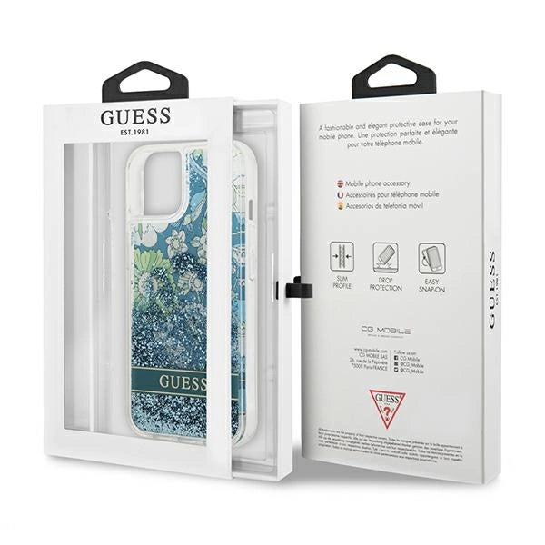 Guess GUHCP13MLFLSN iPhone 13 6.1" grøn/grøn hardcase Flower Liquid Glitter