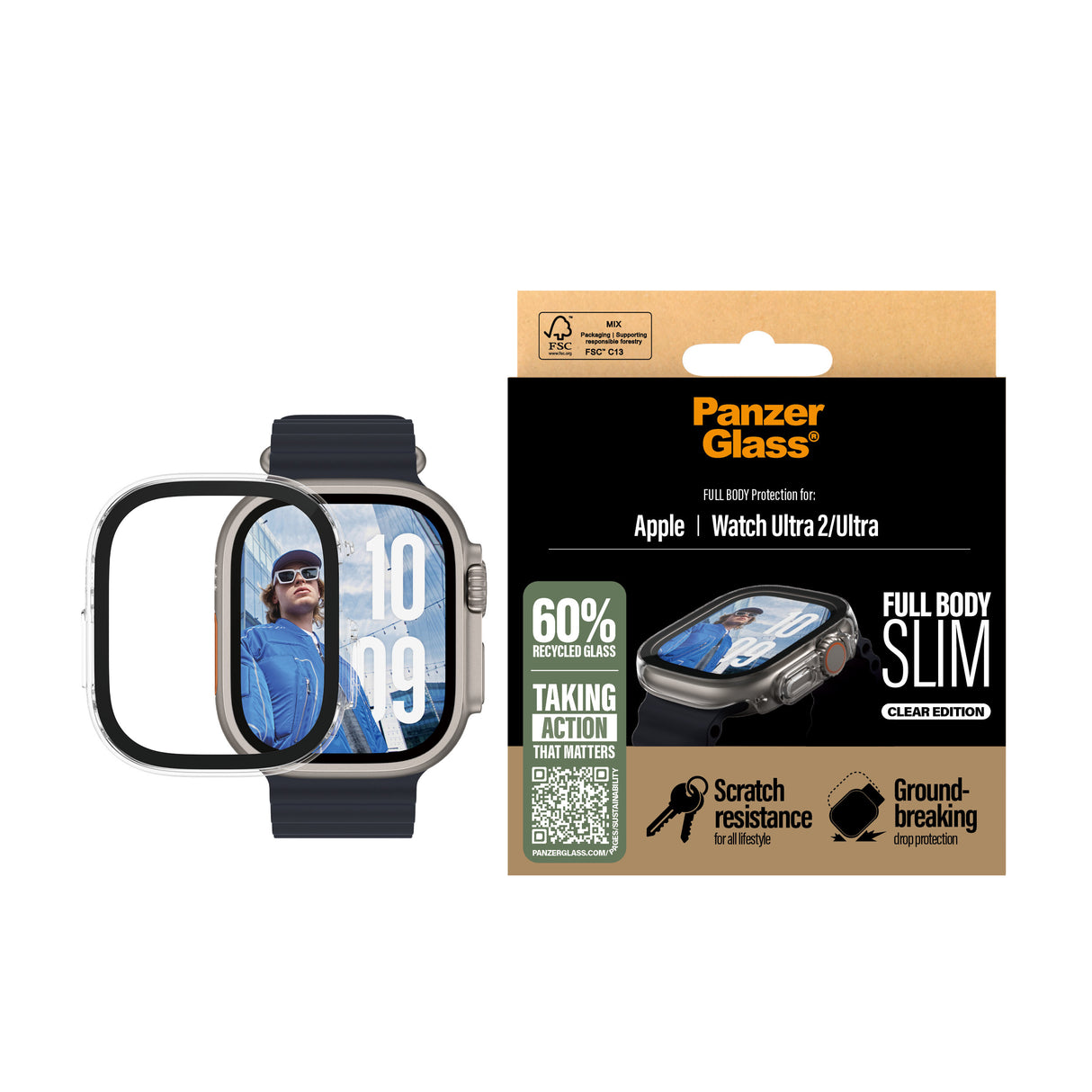 PanzerGlass Apple Watch Ultra 2 49mm - Screen Protector - Snappie Full Body Slim Transparent
