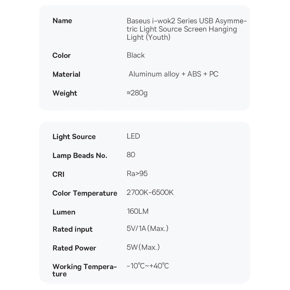 Baseus i-wok2 LED lamp for desktop monitor screen lighting black (DGIW000101)