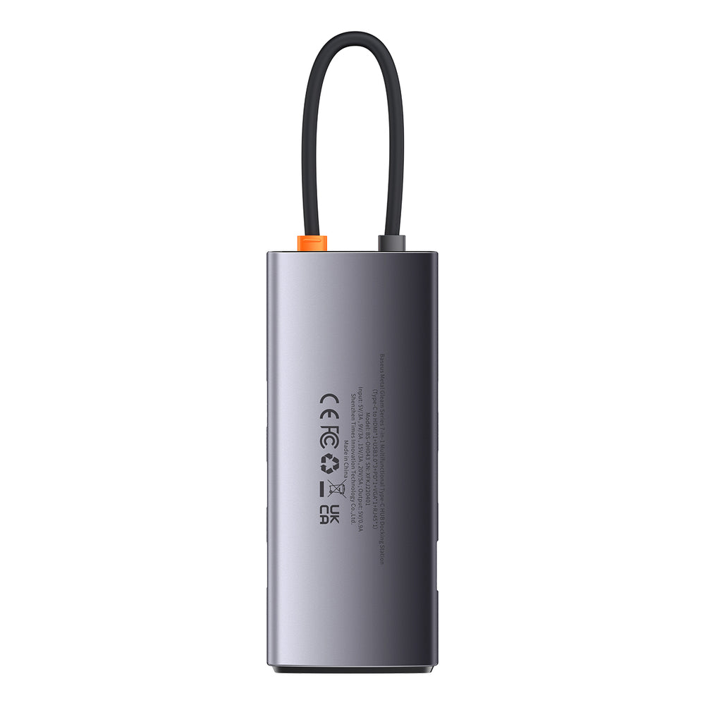 Baseus Metal Gleam Series HUB 7-in-1 USB Type C docking station - 1 x HDMI / 1 x VGA / 3 x USB 3.2 Gen. 1 / 1 x Power Delivery / 1 x RJ-45 Ethernet gray (WKWG040013)