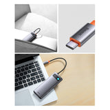 Baseus Metal Gleam Series HUB 7-in-1 USB Type C docking station - 1 x HDMI / 1 x VGA / 3 x USB 3.2 Gen. 1 / 1 x Power Delivery / 1 x RJ-45 Ethernet gray (WKWG040013)