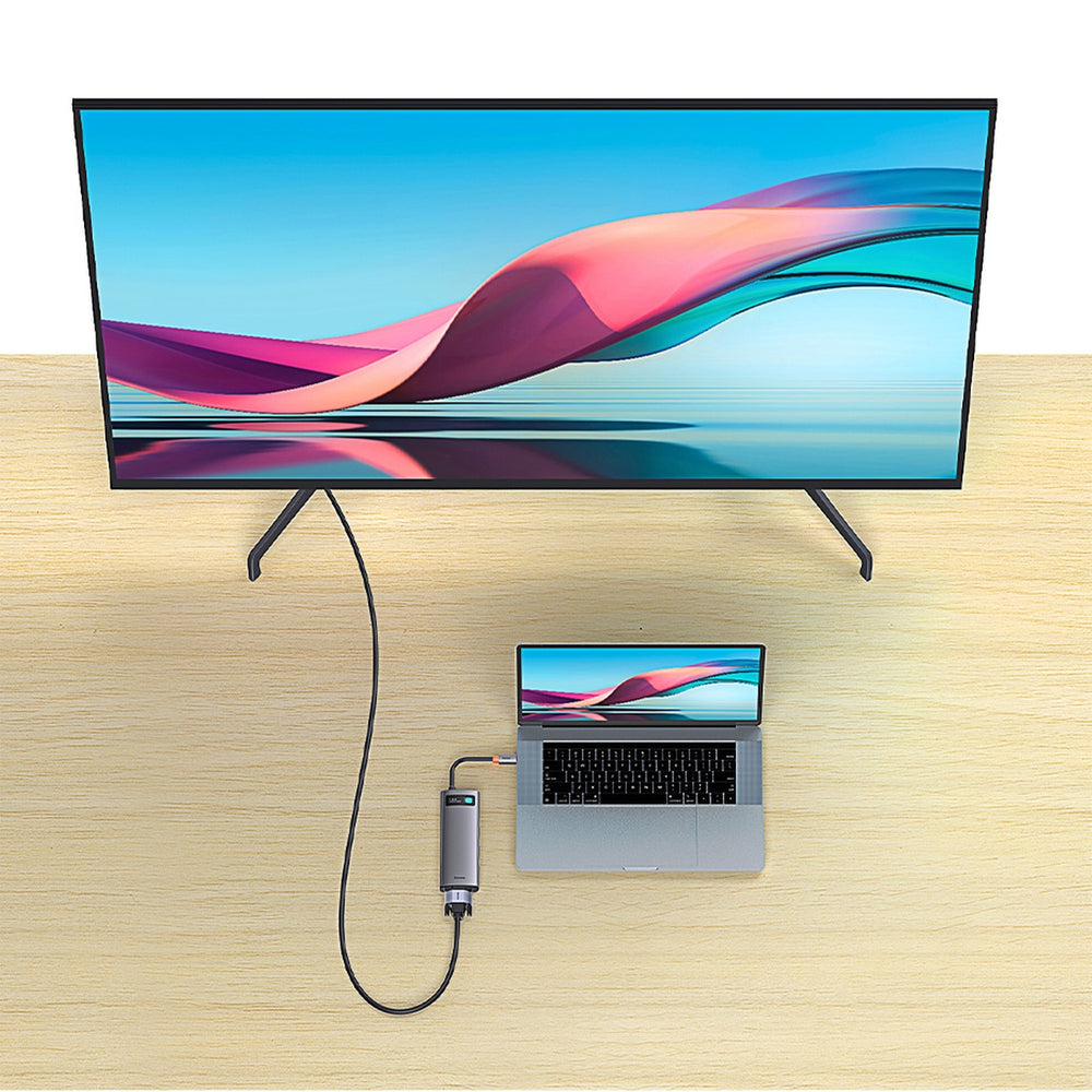 Baseus Metal Gleam Series HUB 7-in-1 USB Type C docking station - 1 x HDMI / 1 x VGA / 3 x USB 3.2 Gen. 1 / 1 x Power Delivery / 1 x RJ-45 Ethernet gray (WKWG040013)