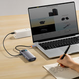 Baseus Metal Gleam Series HUB 7-in-1 USB Type C docking station - 1 x HDMI / 1 x VGA / 3 x USB 3.2 Gen. 1 / 1 x Power Delivery / 1 x RJ-45 Ethernet gray (WKWG040013)