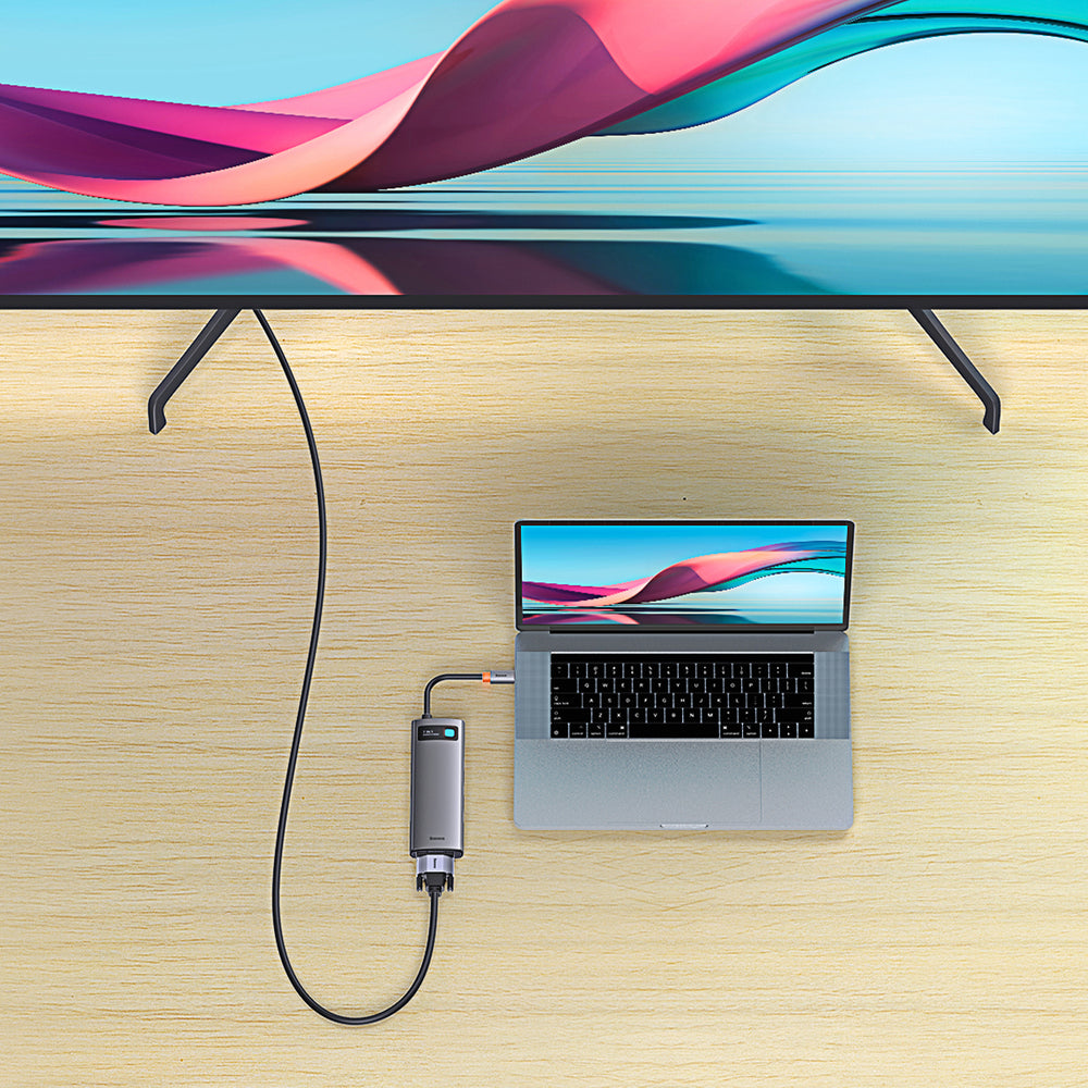 Baseus Metal Gleam Series HUB 7-in-1 USB Type C docking station - 1 x HDMI / 1 x VGA / 3 x USB 3.2 Gen. 1 / 1 x Power Delivery / 1 x RJ-45 Ethernet gray (WKWG040013)