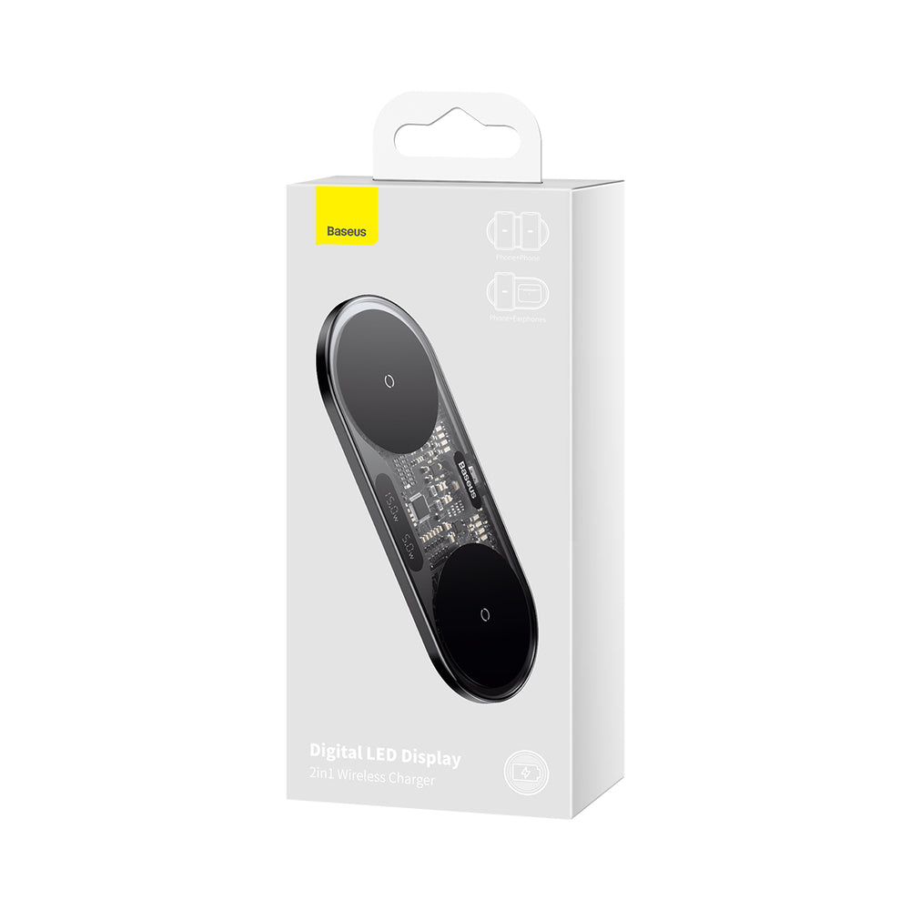 Baseus Digital LED Display dual wireless charger with digital display 20W black (WXSX010101)