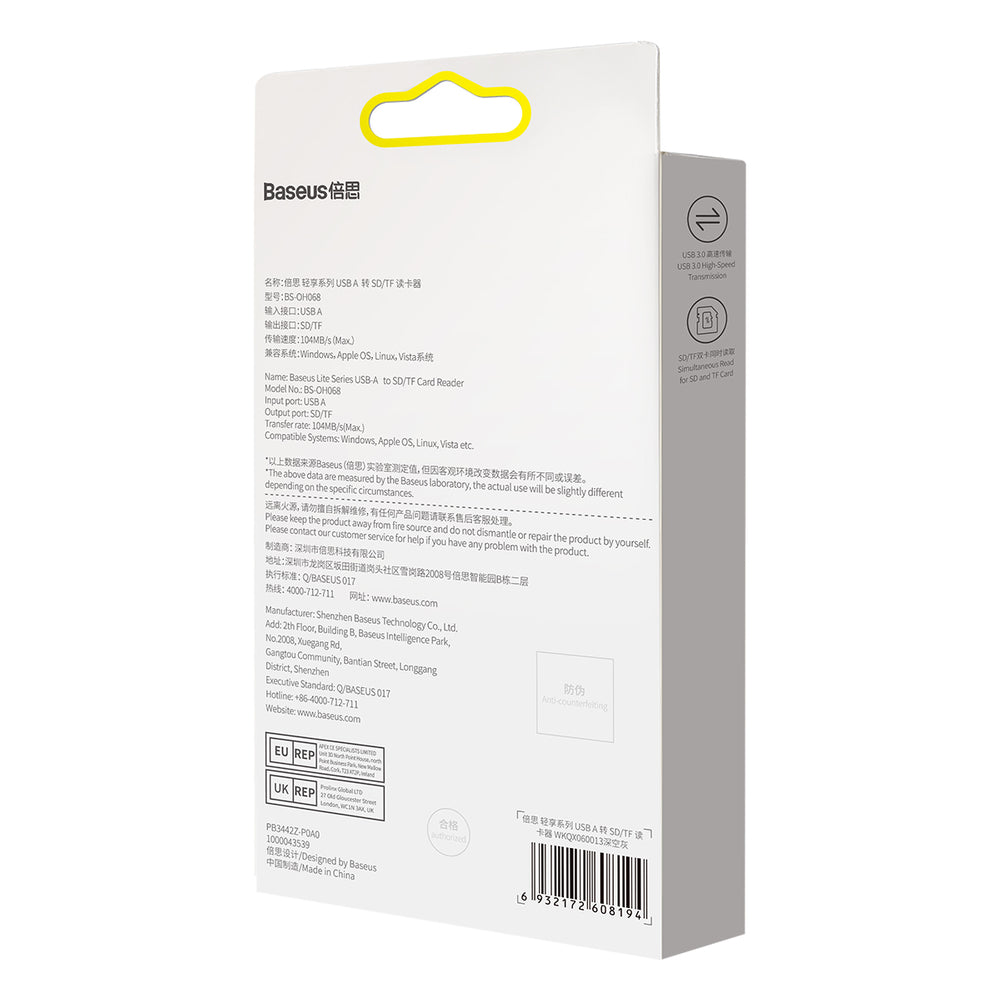Baseus Lite Series adapter SD / TF USB card reader gray (WKQX060013)
