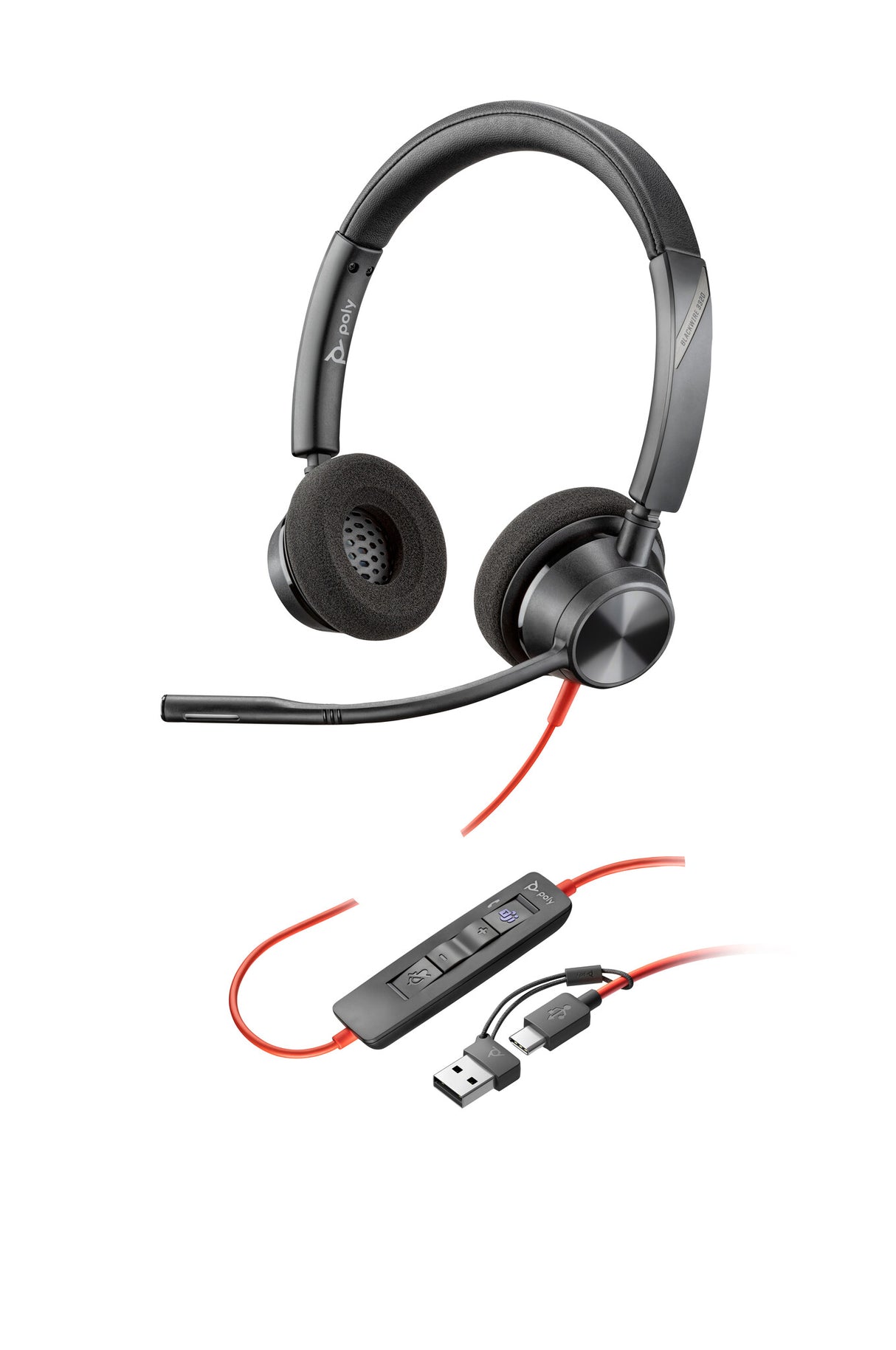 HP Poly Blackwire 3320 Stereo Microsoft Teams Certified USB-C Headset +USB-C/A Adapter
