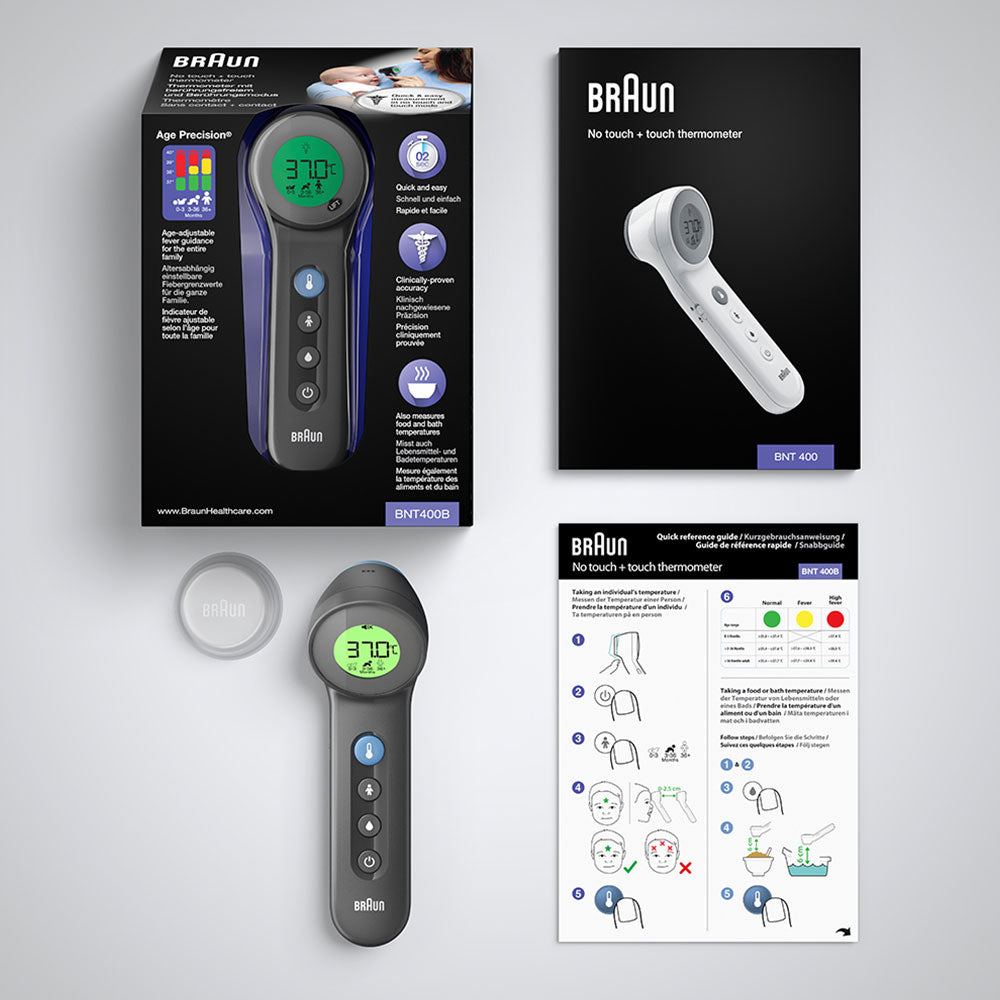 Braun BNT 400 BK Termometer med fjernregistrering Grå Pande Knapper