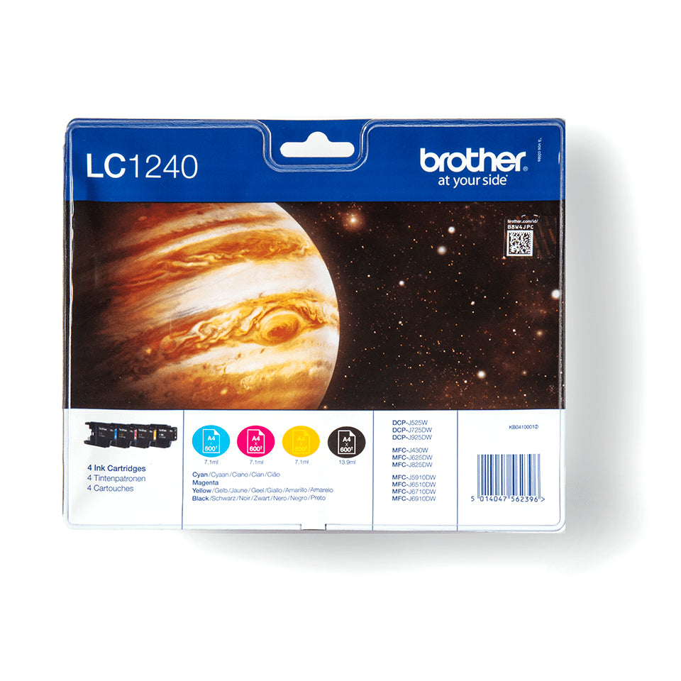 Brother LC1240VALBPDR blækpatron 4 stk Original Sort, Blå, Magenta, Gul