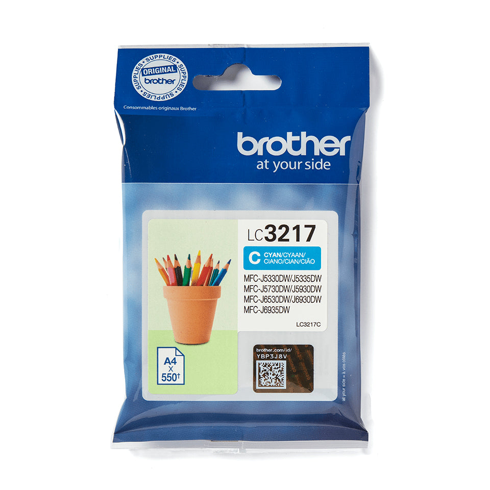 Brother LC 3217C Cyan 550 sider Blæk