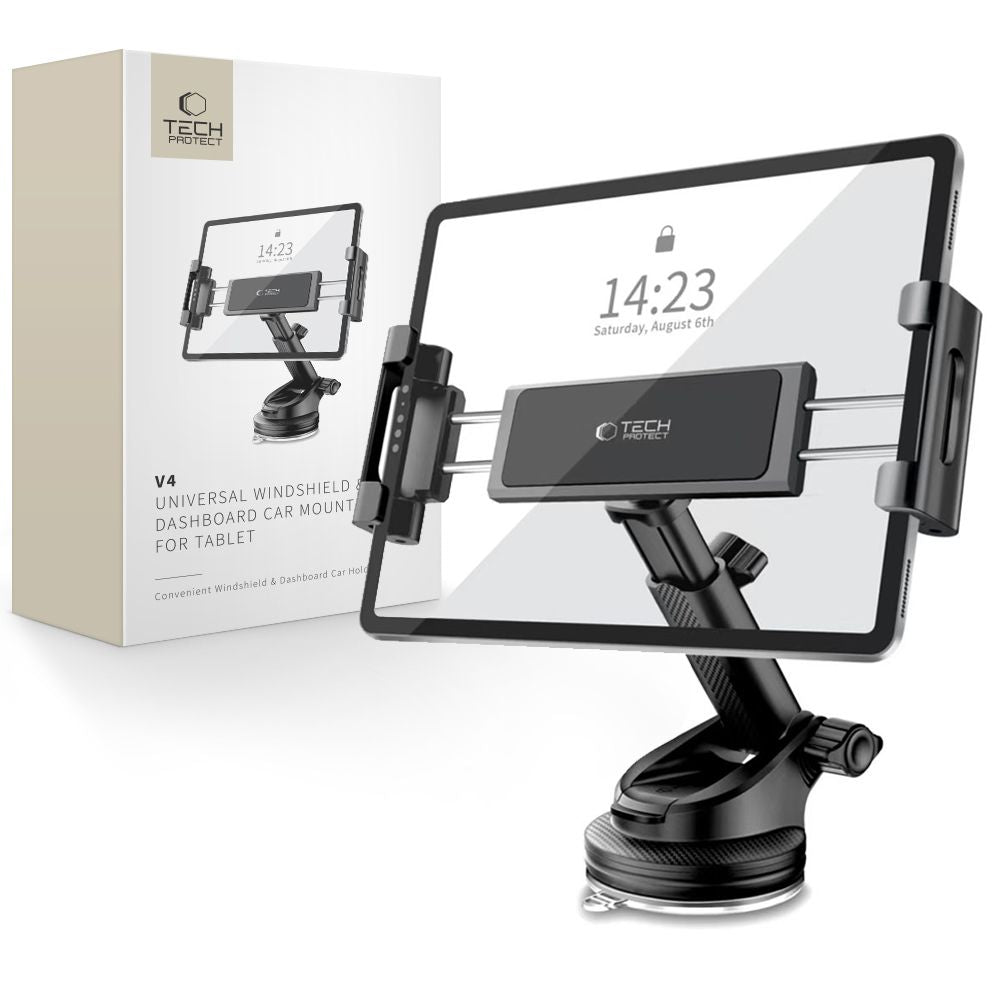 Tech Protect V4 Universal Bilholder Til Forrude Og Instrumentbræt Til Tablet, Sort