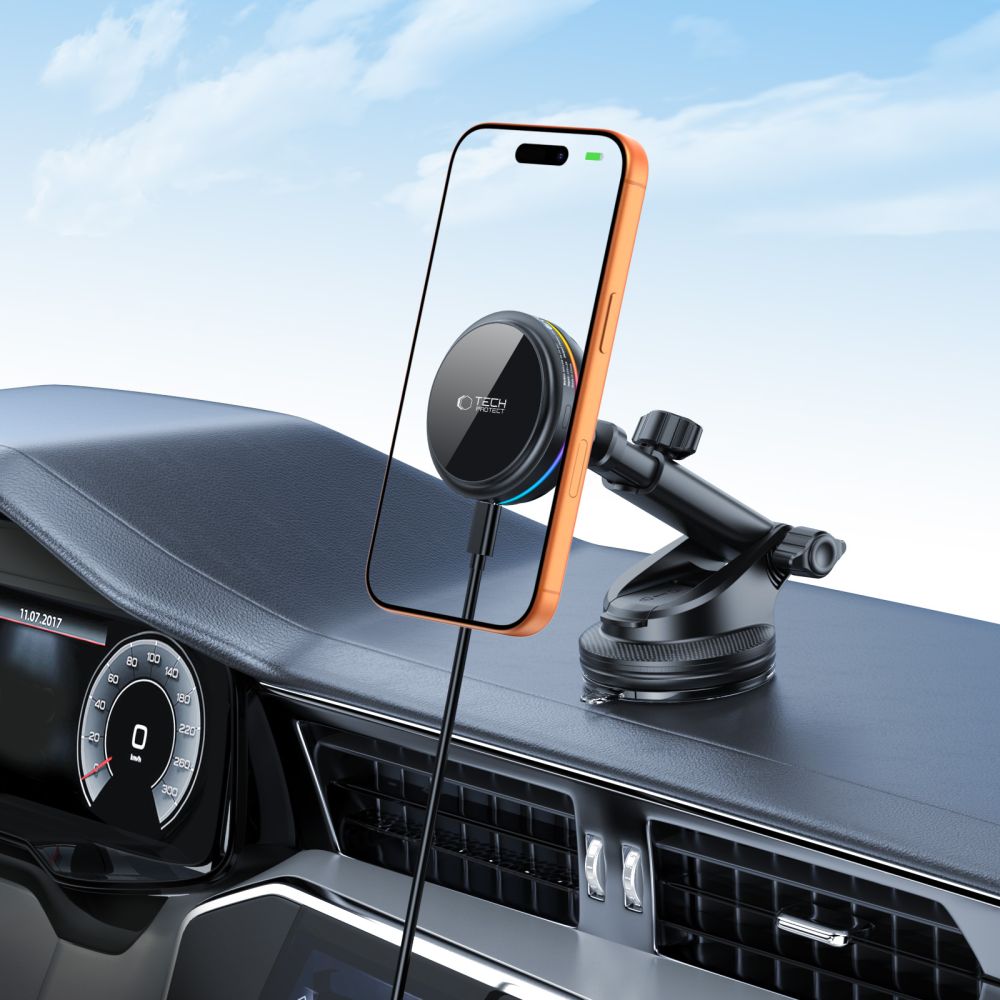 Tech Protect V9 Arcticboost Magnetisk Magsafe Dashboard & Ventilation Trådløs Opladder Til Bilholder 25 W Qi2.2 Sort
