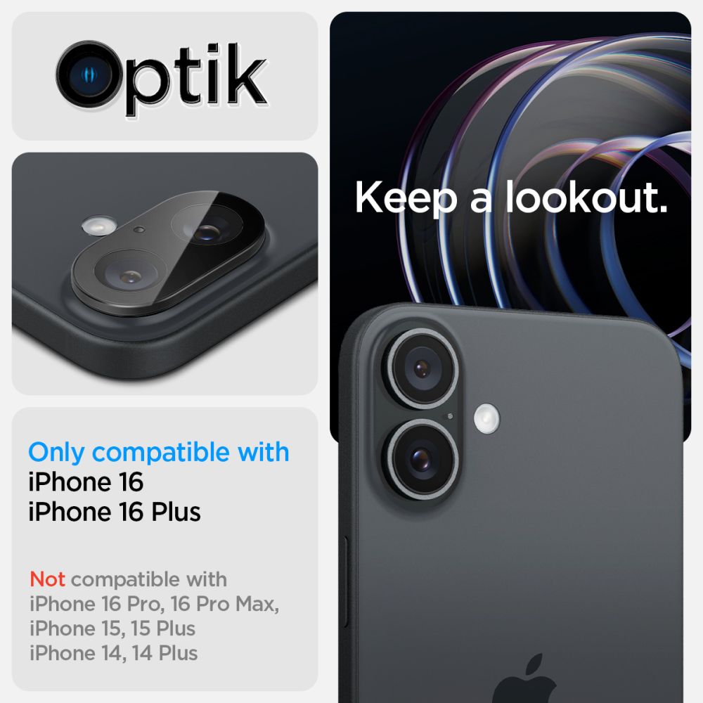 Kamera Beskyttelse Spigen Optik Glas.Tr Camera Protector 2 Pack Iphone 16 / 16 Plus Sort