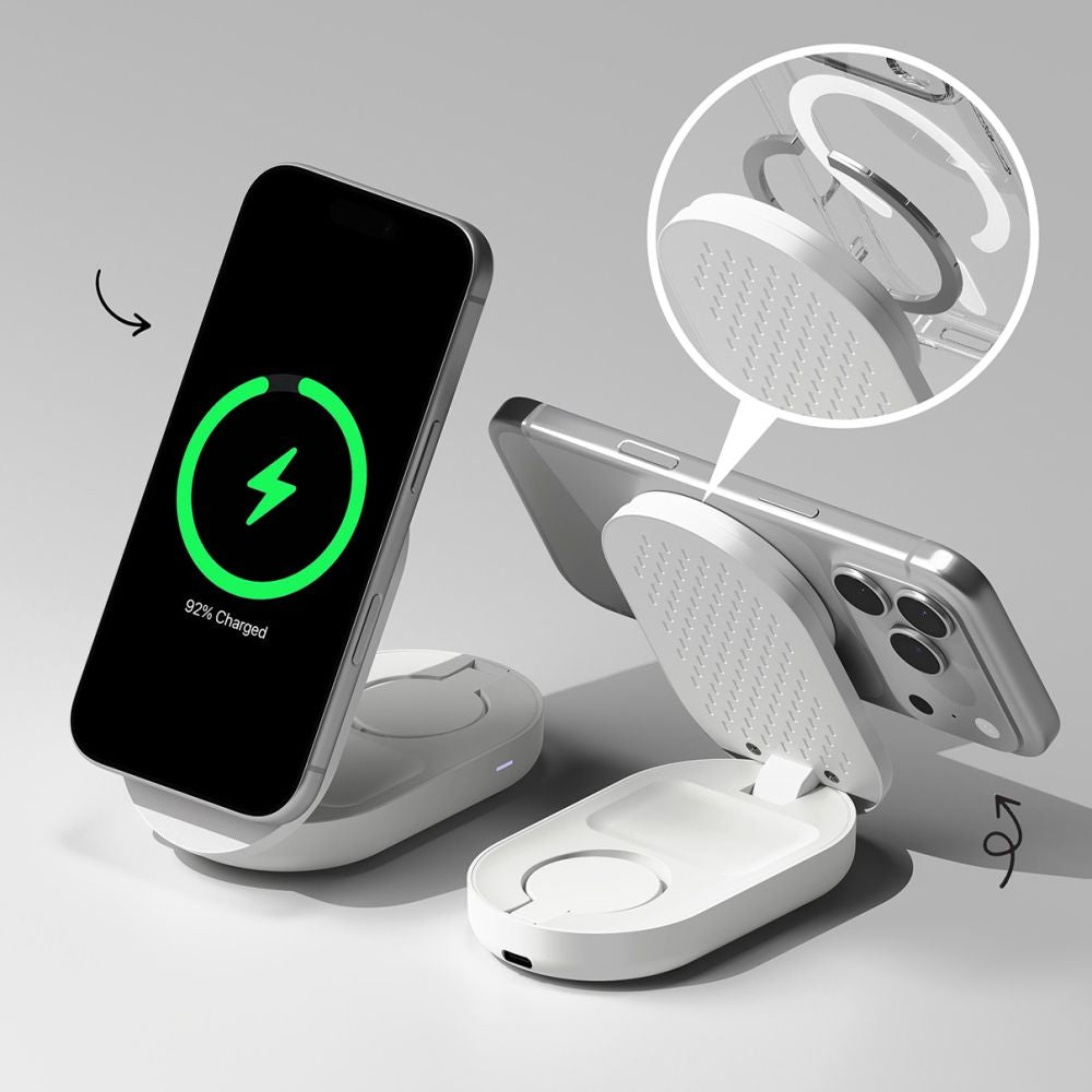 Ringke 3 I 1 Magnetisk Magsafe Trådløs Sammenklappelig Oplader 25 W Qi2.2 Hvid