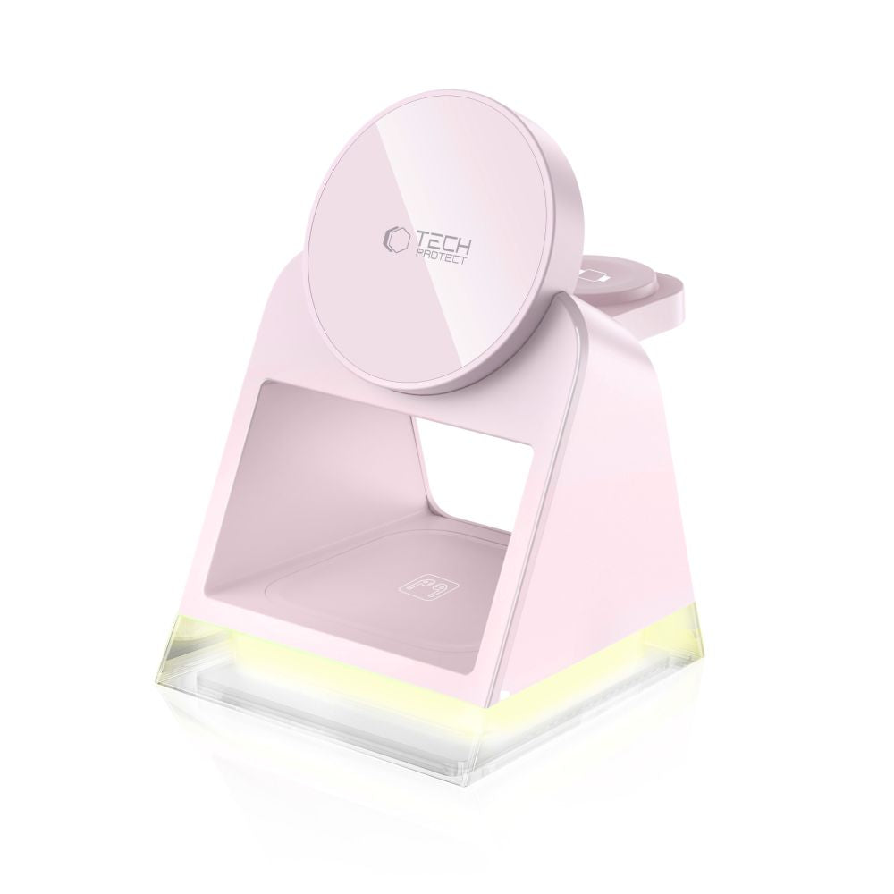 Tech Protect Qi15 W A43 3 I 1 Magnetisk Mag Safe Trådløs Oplader Babypink