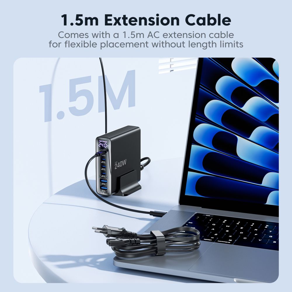 Tech Protect Dc240 W Gan 6 Ports Bordoplader Pd 240 W / Qc3.0 Sort