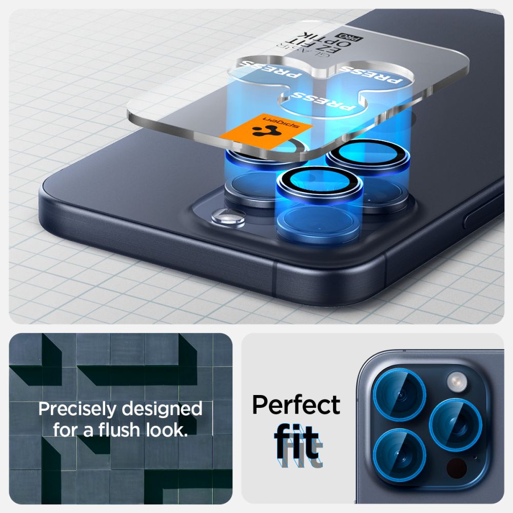 Kamera Beskyttelse Spigen Optik Pro Glas.Tr ”Ez Fit” Camera Protector 2 Pack Iphone 14 Pro / Max / 15 Pro / Max / 16 Pro / Max / 17 Pro / Max Blue Titanium