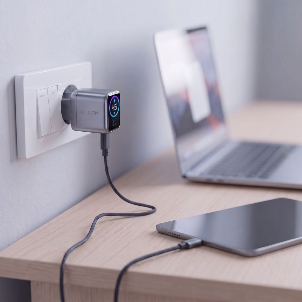 Tech Protect Powervision Nc45 W Gan 1 Port Netværksopladder Pd 45 W Mørkegå