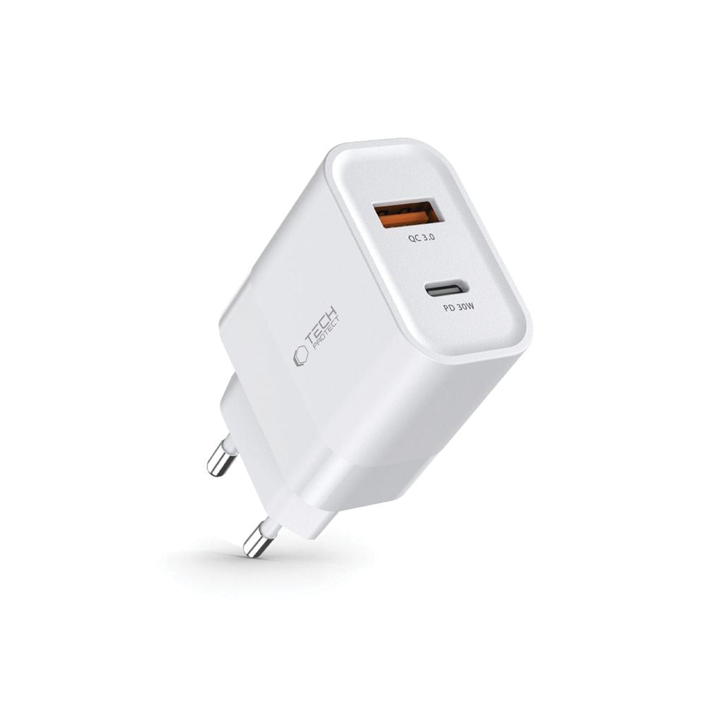 Tech Protect C30 W 2 Port Netværksopladder Pd 30 W / Qc3.0 Hvid