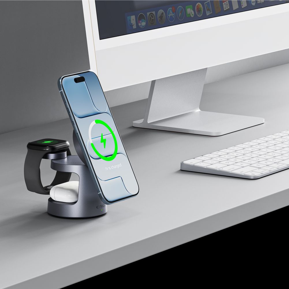 Tech Protect A48 3 I 1 Magnetisk Magsafe Trådløs Oplader 25 W Qi2.2 Mørkegrå