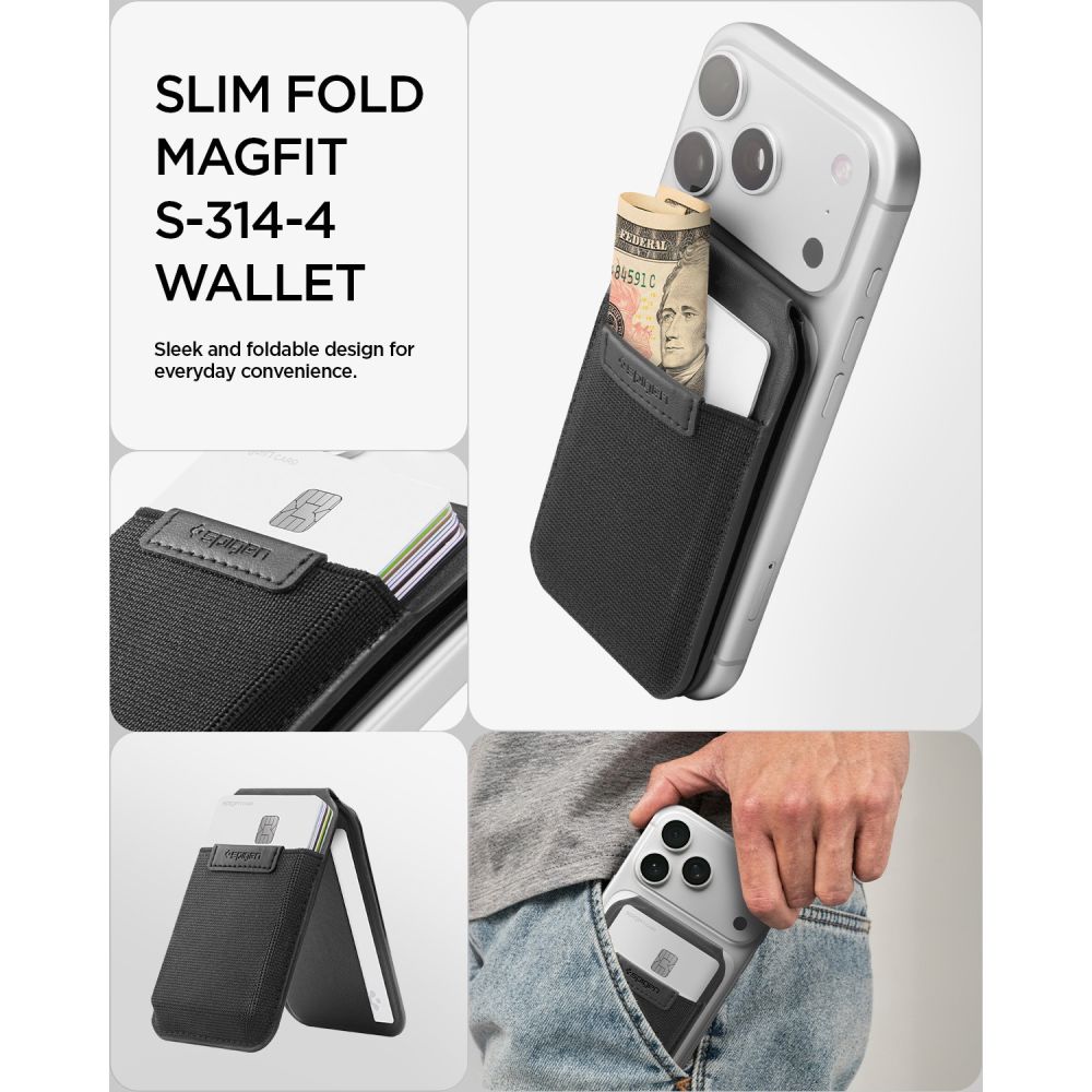 Spigen S314 4 Slim Fold Stativ Tegnebog Magsafe Sort