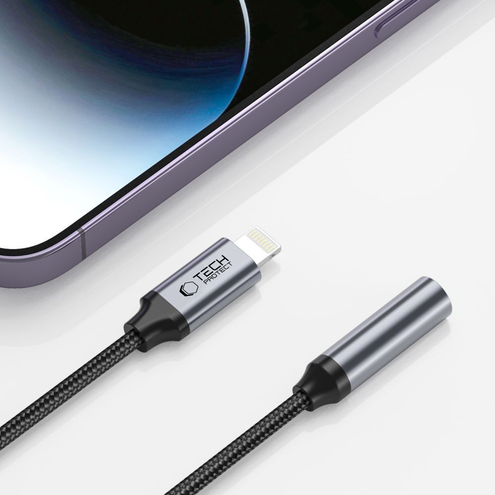 Tech Protect Ultraboost Adapter Lightning Til Mini Jack 3,5 Mm Sort