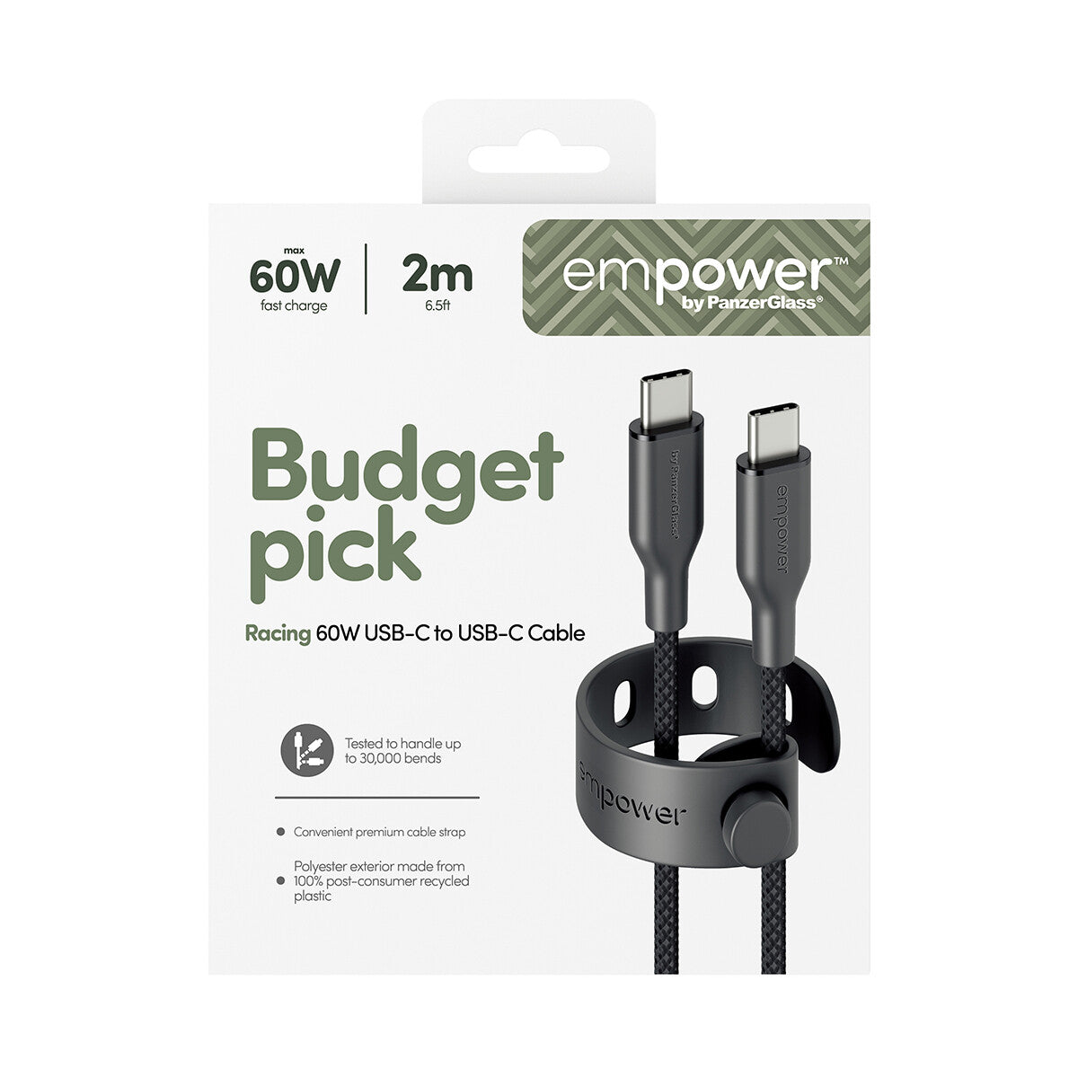 PanzerGlass empower™ by ® Racing 60W USB-C to USB-C Kabel | USB 2.0 | 2M | Space Black