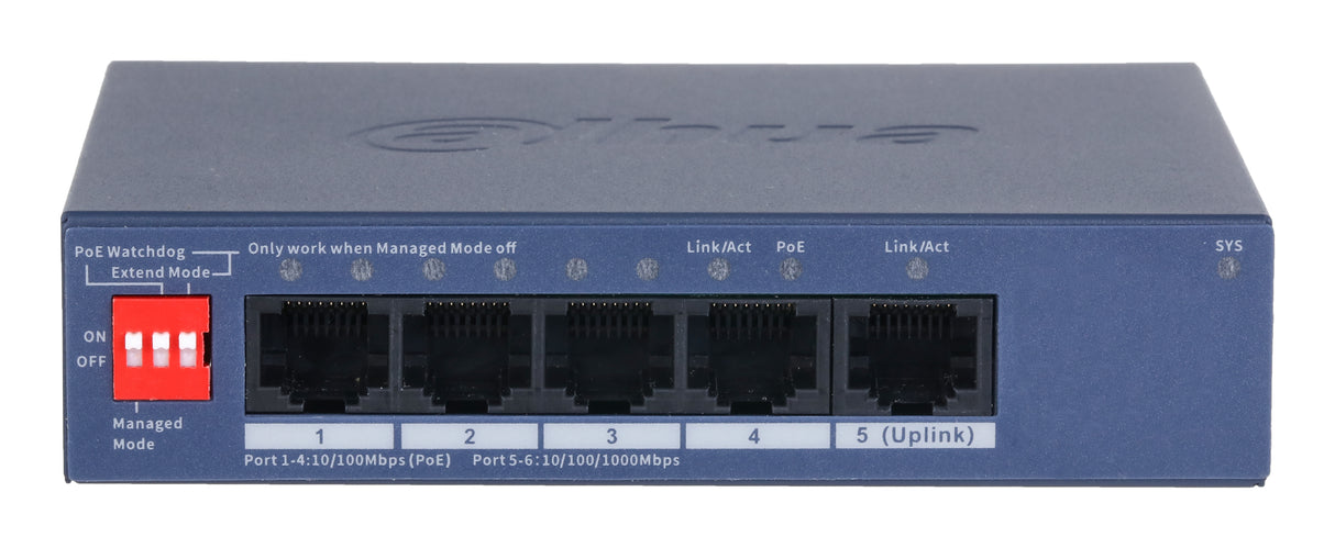 Dahua Technology CS4005-4ET1GT-36 netværksswitch Administreret L2 Gigabit Ethernet (10/100/1000) Strøm over Ethernet (PoE) Blå