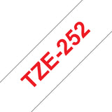 Brother TZE-252 etiketbånd Rød på hvid