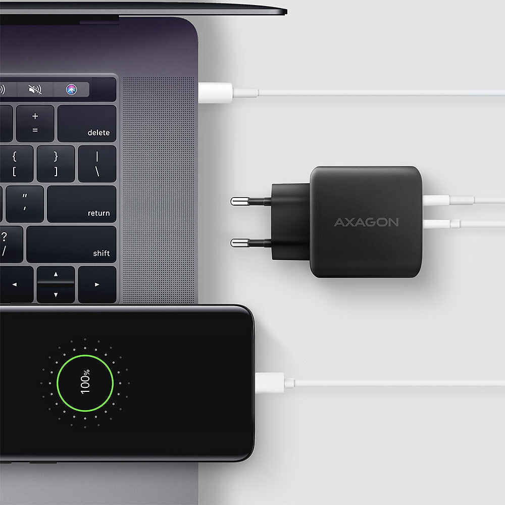 Axagon ACU-PQ45 QC 3.0, 4.0/AFC/FCP/PPS/PD, 45W, schwarz - Netzladegerät mit USB-A und USB-C Schnittstelle Mobiltelefon, Smartphone, SmartWatch, Tablet, Universel Sort Vekselstrøm Hurtig opladning Indendørs