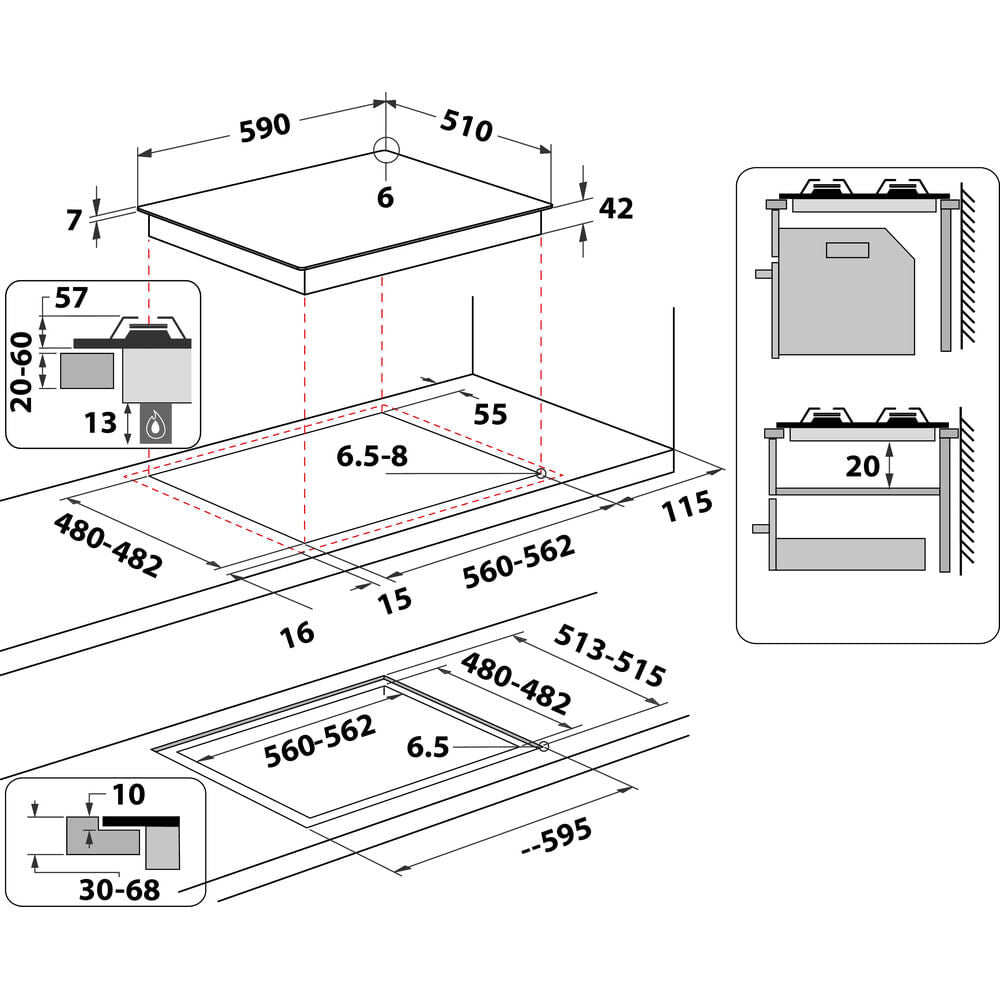 Whirlpool AKTL 629/S Sølv Indbygget Gaskomfur 4 zone(s)