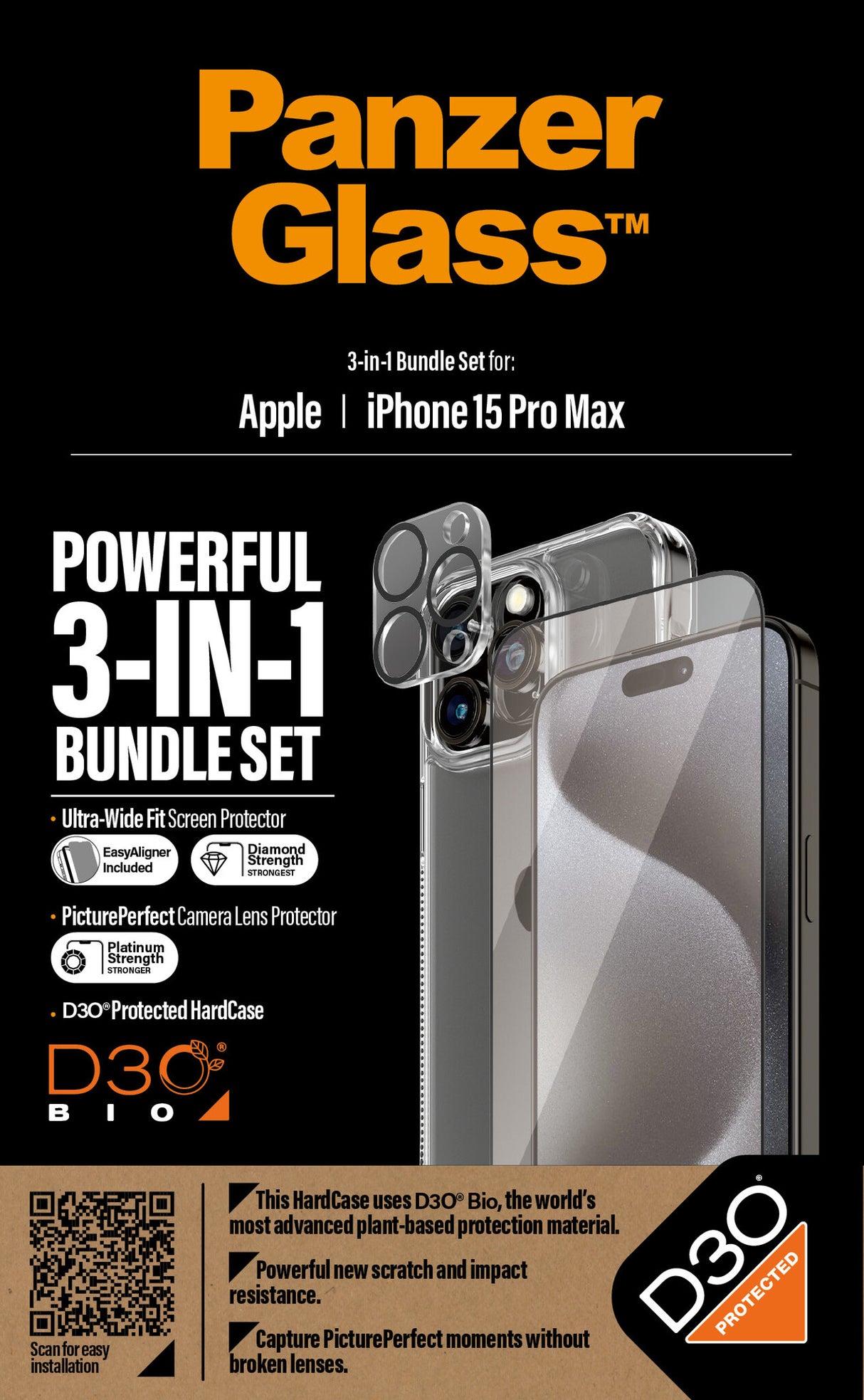 PanzerGlass ® 3-i-1 Pakke iPhone 15 Pro Max