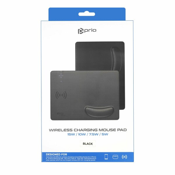 prio Hurtig trådløs opladningsmusemåtte 15W (USB C) sort
