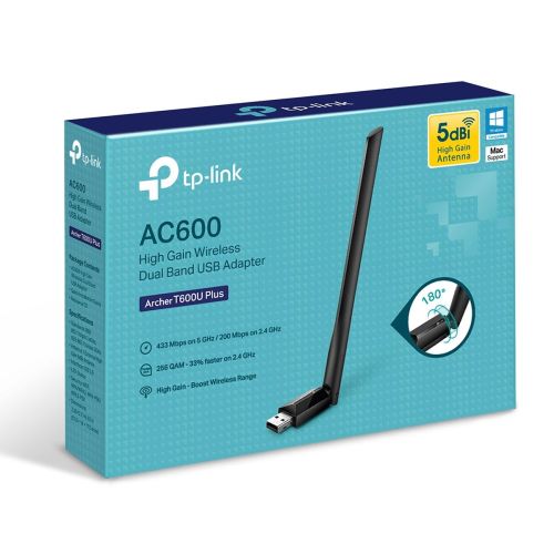 TP-Link Netværksadapter T600U Plus AC600 Trådløs, USB 2,0, 600Mb/s, sort EU