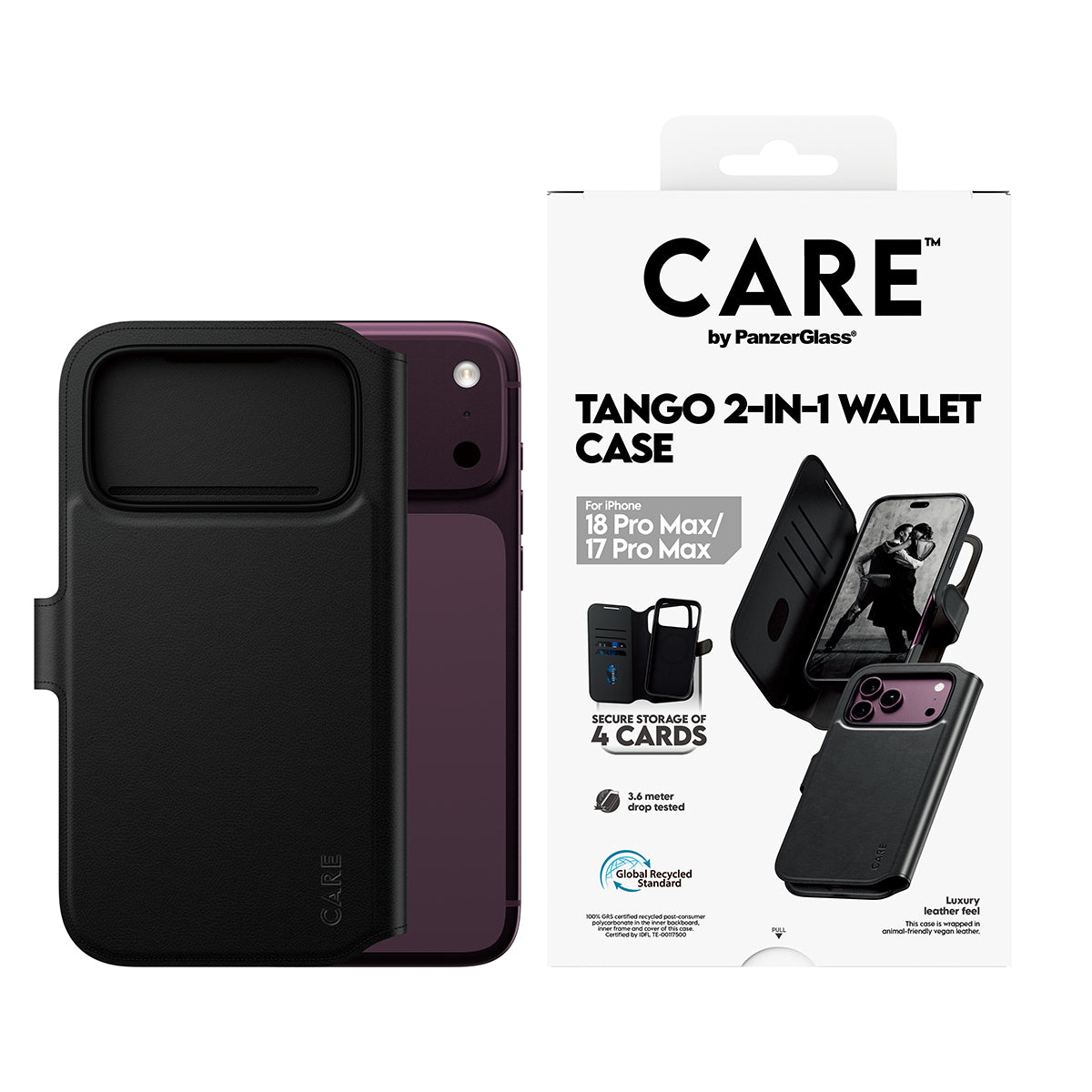 CARE by PanzerGlass Tango 2in1 Black Wallet Case w. MagSafe Apple iPhone 18 Pro Max