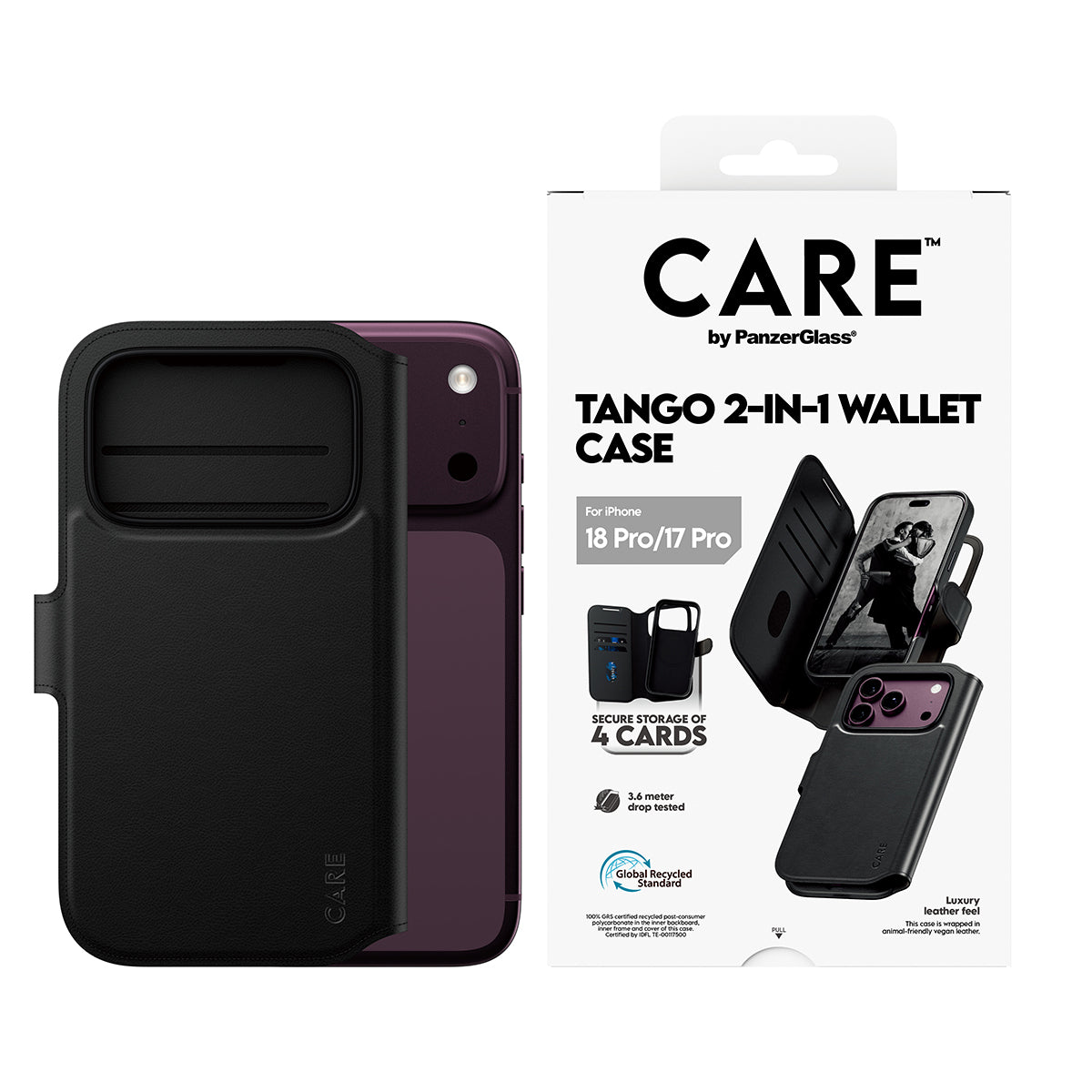 CARE by PanzerGlass Tango 2in1 Black Wallet Case w. MagSafe Apple iPhone 18 Pro