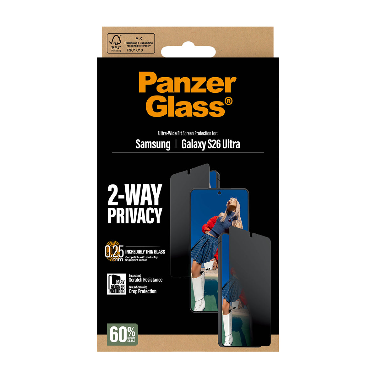 PanzerGlass 2-Way Privacy Screen Protector Samsung Galaxy S26 Ultra | Ultra-Wide Fit w. EasyAligner