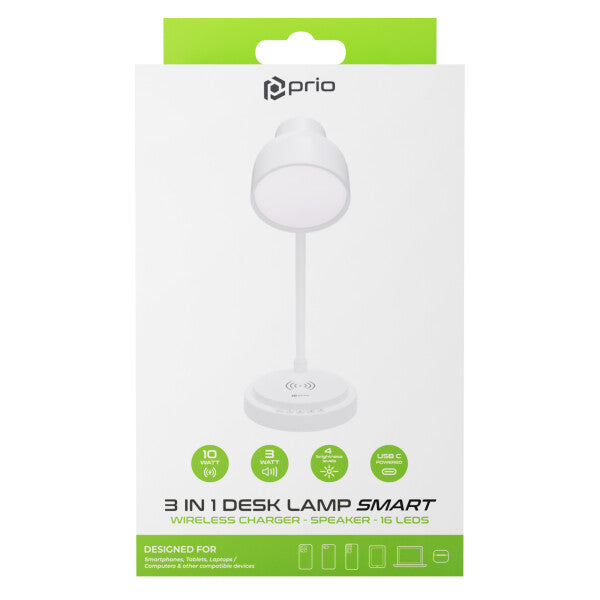 prio 3-i-1 SMART skrivebordslampe med trådløs oplader og højttaler