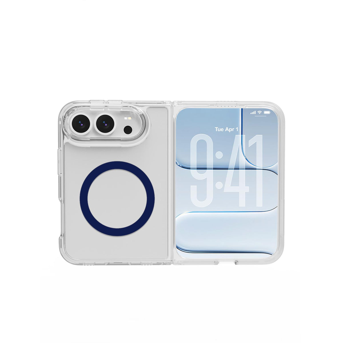 Celly Gelskin Mag Transparent cover with Dark Blue magsafe ring for iPhone Duo
