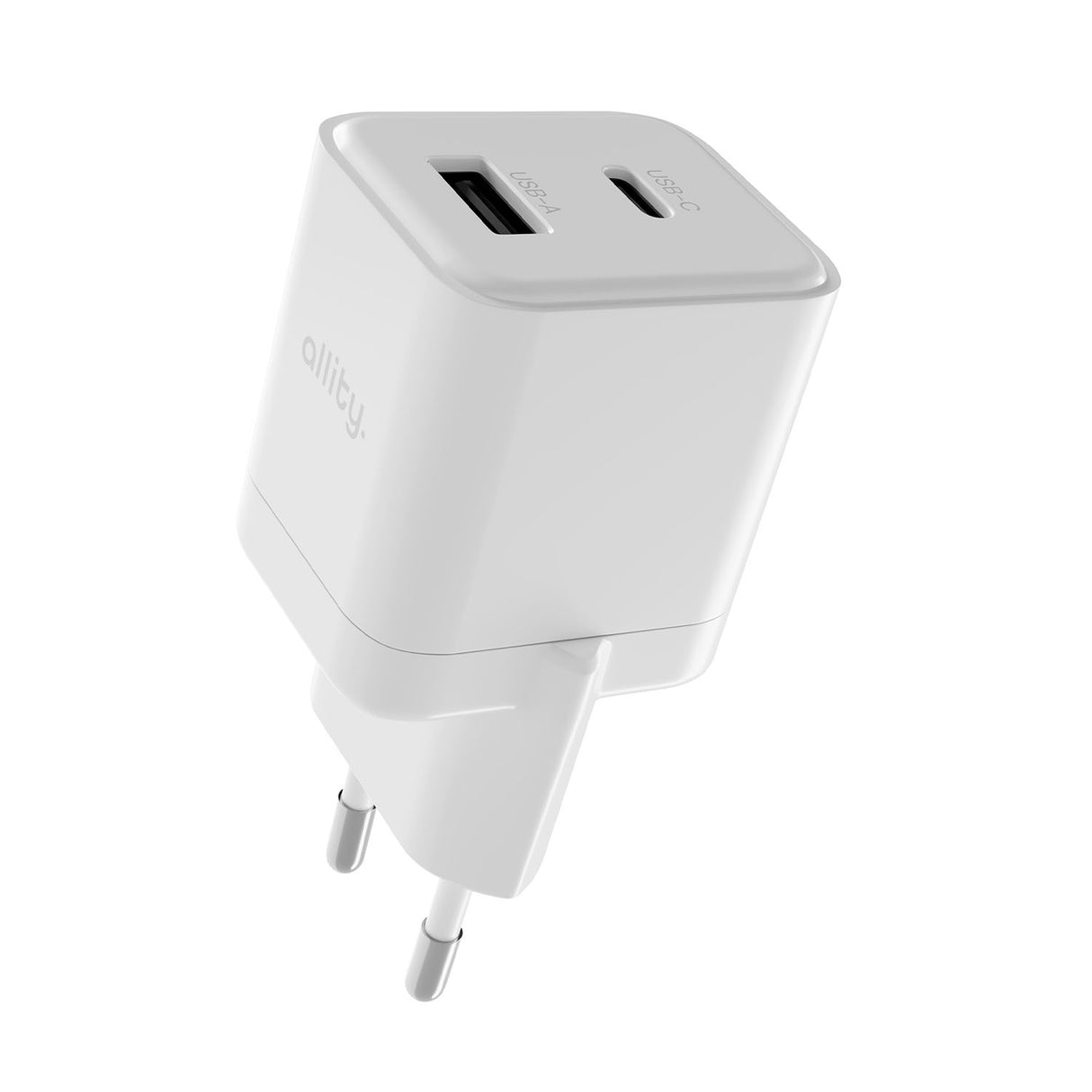 Allity wall charger GaN PD QC ATC-01-20WACr 1x USB-C 1x USB-A 20W white