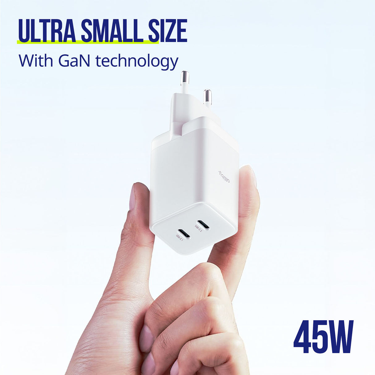 Allity wall charger GaN PD QC ATC-01-45WCC 2x USB-C 45W white